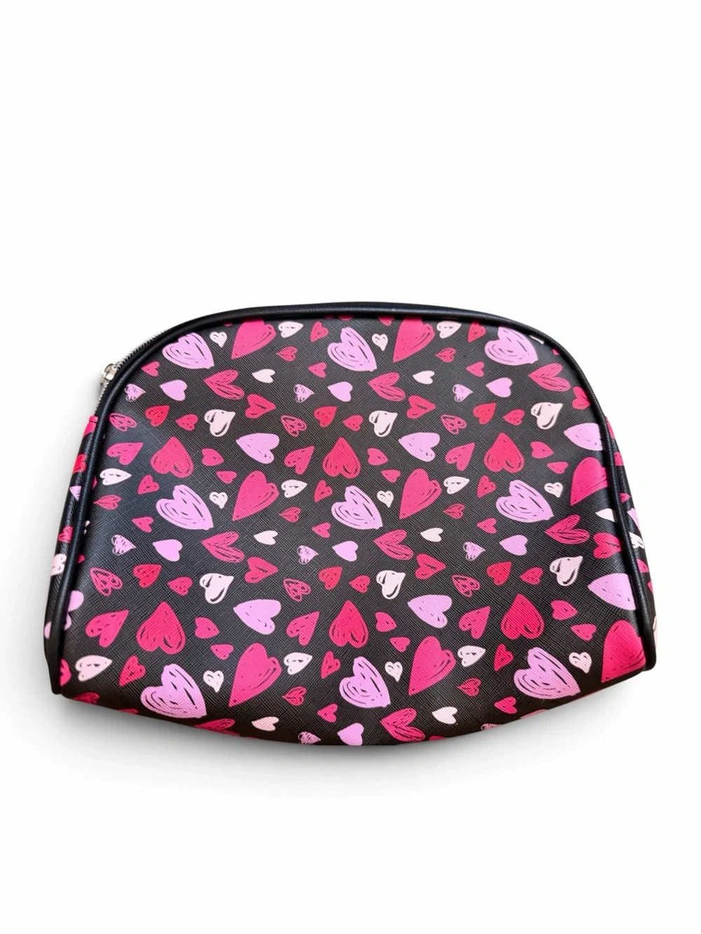 bebe Black Cosmetic Bag with Pink & Hot Pink Heart Print